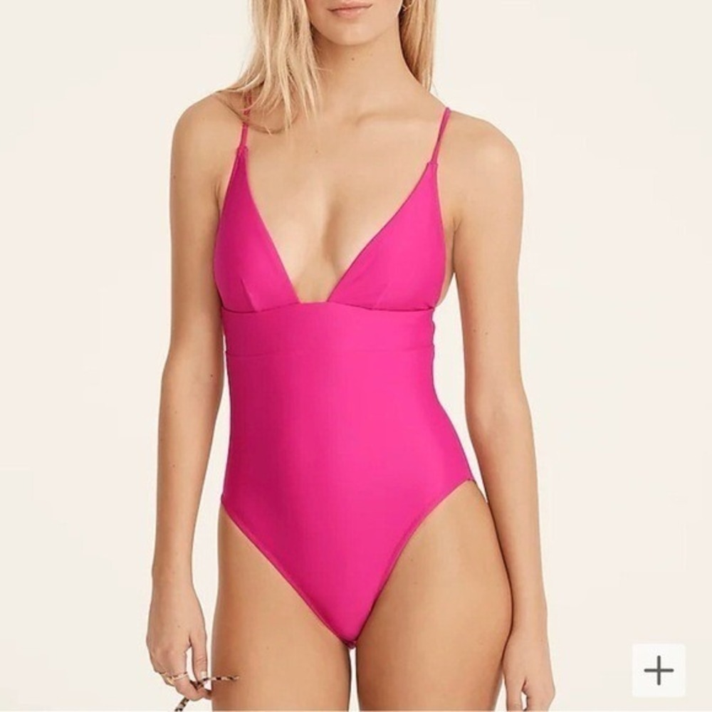 J.Crew Women's Pink One Piece Plunge Swimsuit‎ - Size 12